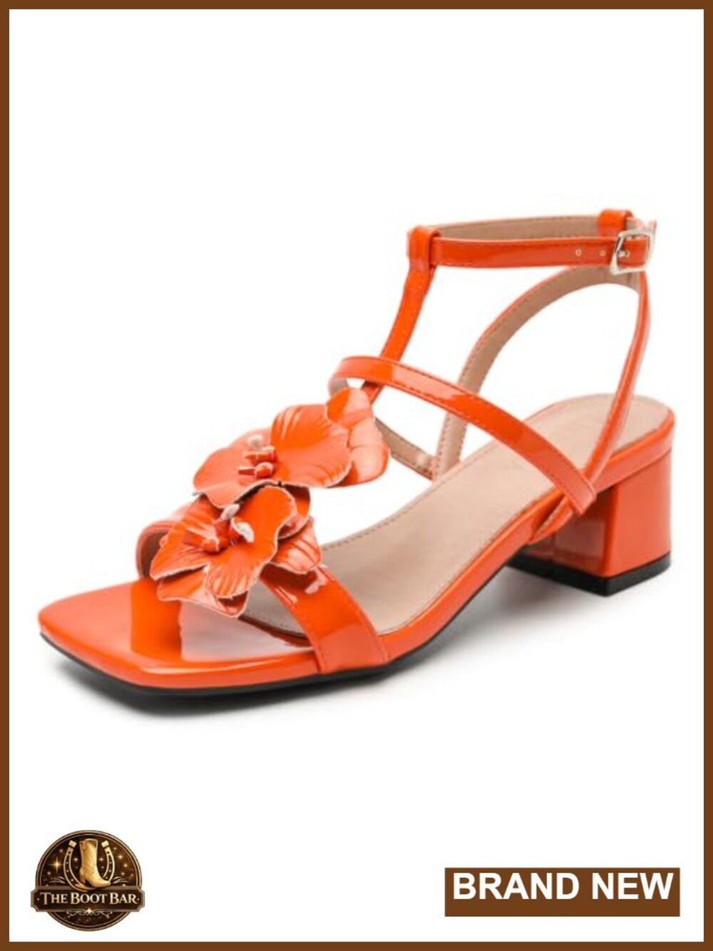 Women's Open Toe Ankle Strap Block Heel Floral Sandals